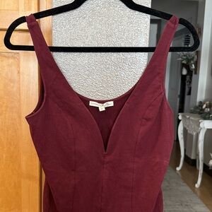 Express Burgundy Bodysuit – Deep V Stretchy One Piece- Small